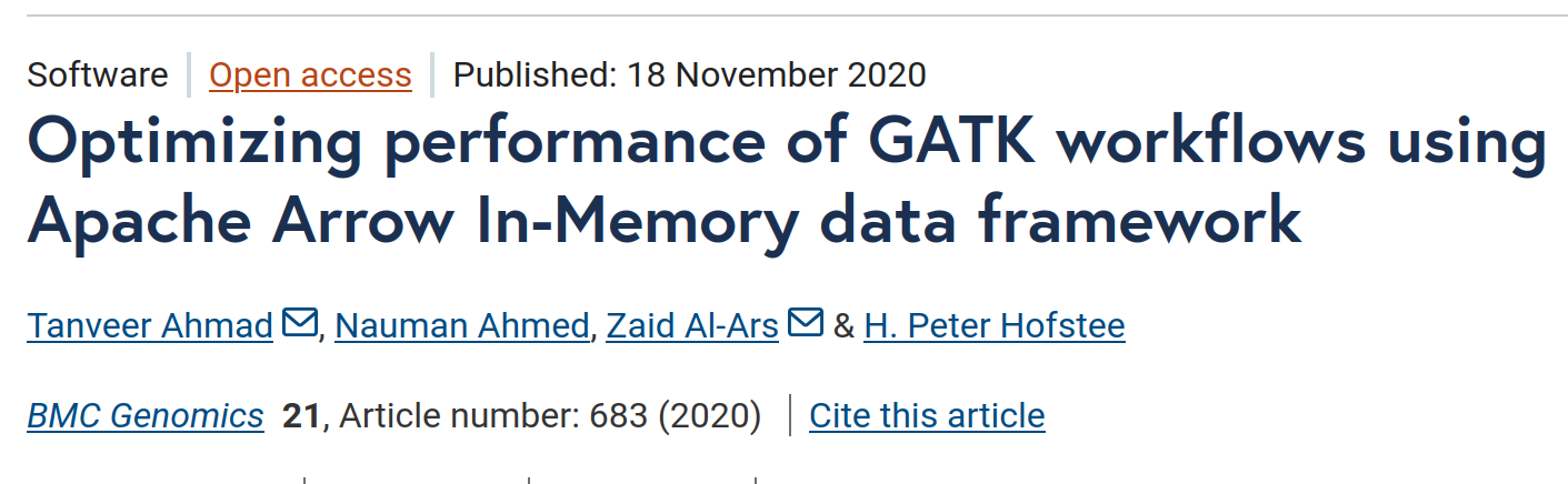 Genomics workflow with Apache Arrow